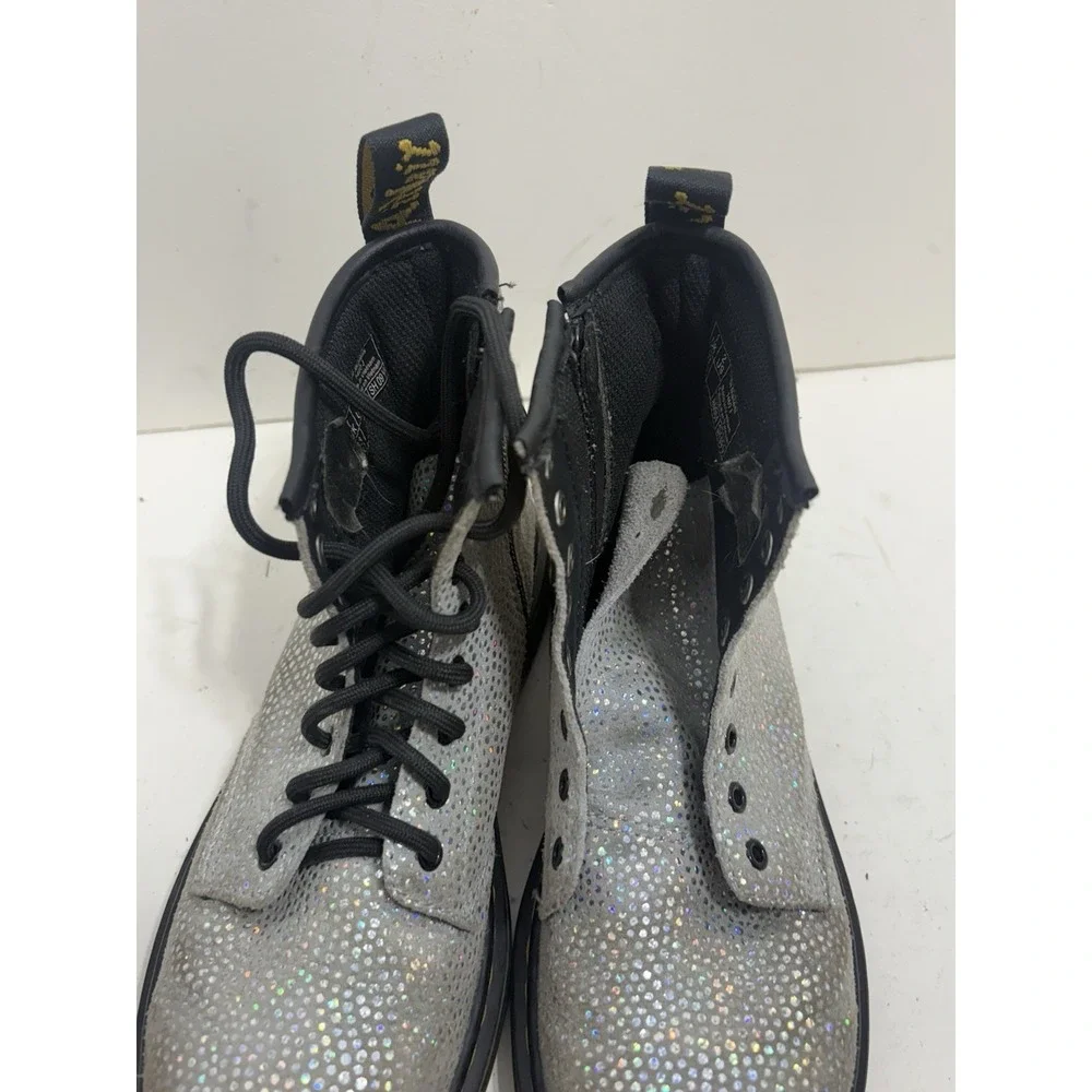 Dr Marten's Junior 1460 Sparkle Silver‎ Lace Up Combat Boots Girls Size 2 Silver